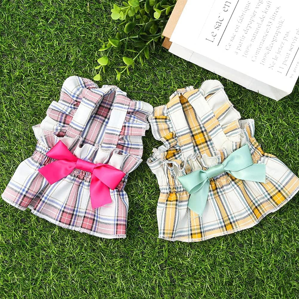 Set of 2 Puppy Dress Chihuahua Dresses for Girl Dogs Cute Warm Female Pet Skirt Clothes Outfit Teacup Pink Yorkie Sundress Costume Cat Clothing for Small Medium Doggie Breed (S)