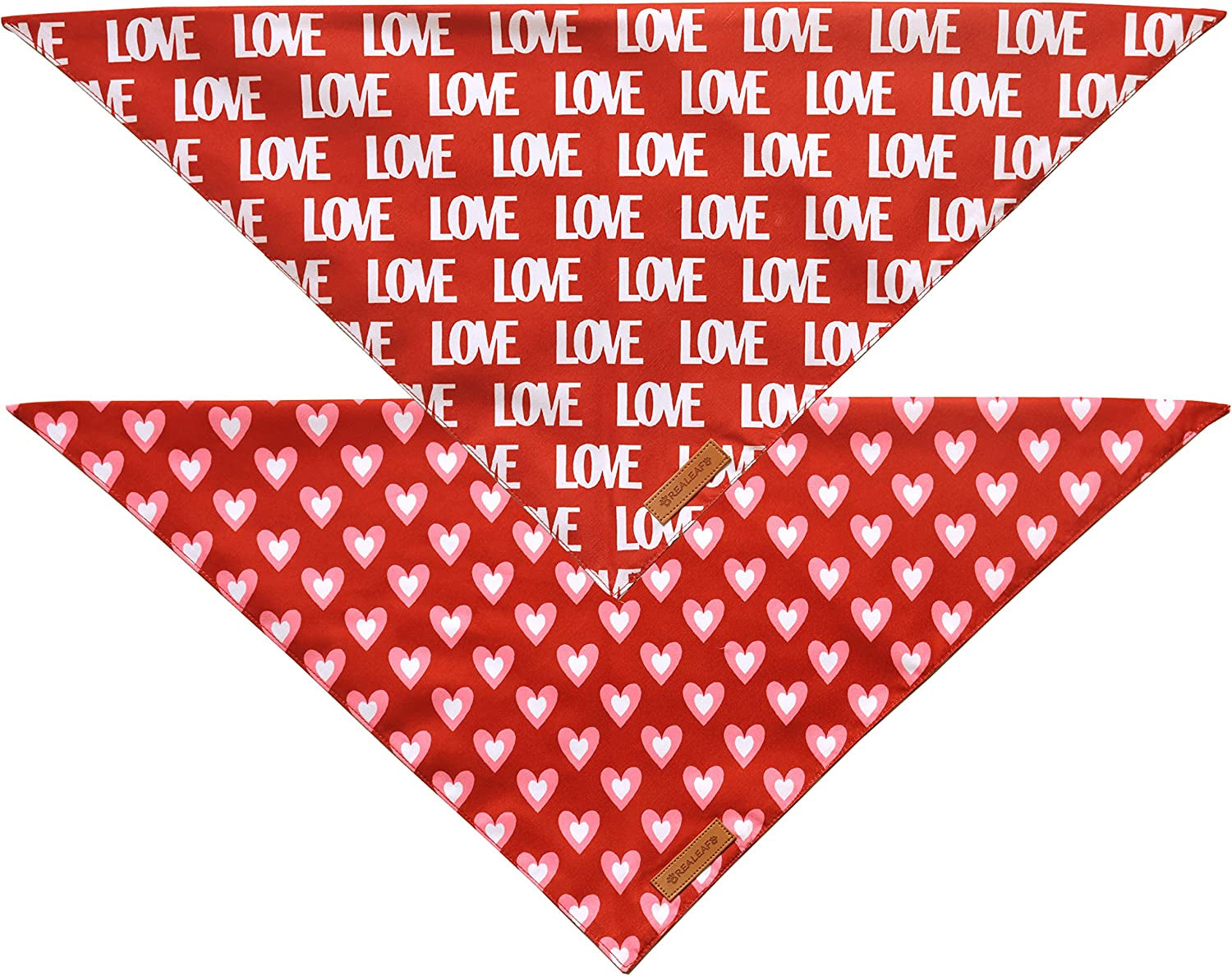 Love Dog Bandanas 2 Pack, Triangle Reversible Mothers Day Valentine'S Day Pet Scarf for Boy and Girl, Premium Durable Fabric, Holiday Bandana for Medium and Large Dogs (Large)