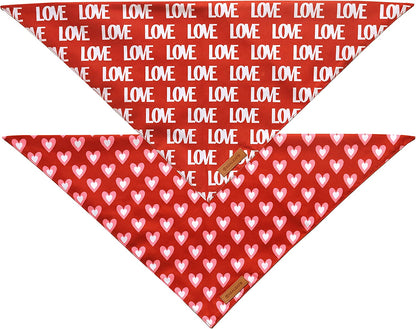 Love Dog Bandanas 2 Pack, Triangle Reversible Mothers Day Valentine'S Day Pet Scarf for Boy and Girl, Premium Durable Fabric, Holiday Bandana for Medium and Large Dogs (Large)