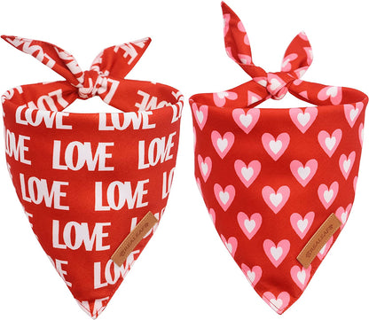 Love Dog Bandanas 2 Pack, Triangle Reversible Mothers Day Valentine'S Day Pet Scarf for Boy and Girl, Premium Durable Fabric, Holiday Bandana for Medium and Large Dogs (Large)