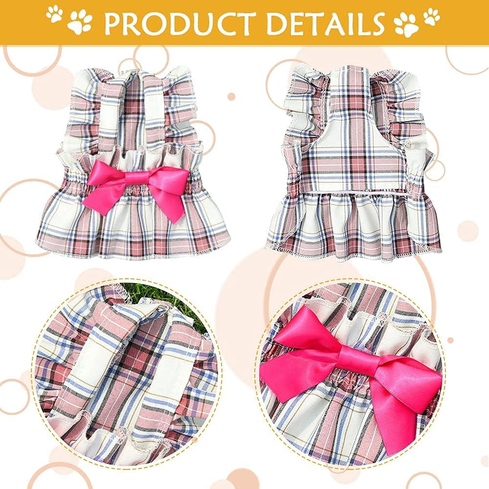 Set of 2 Puppy Dress Chihuahua Dresses for Girl Dogs Cute Warm Female Pet Skirt Clothes Outfit Teacup Pink Yorkie Sundress Costume Cat Clothing for Small Medium Doggie Breed (S)